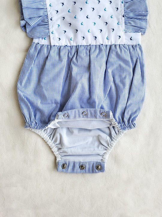 Baby Romper with frills and bloomers in blue | Babydräkt med volanger och bloomers i blått