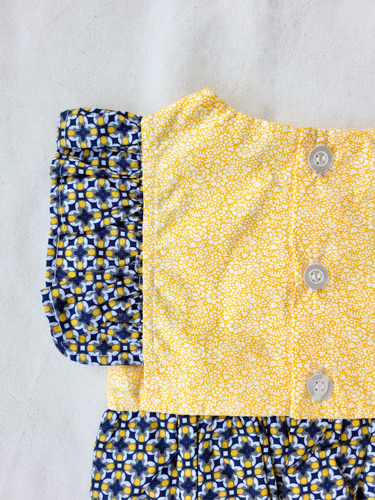 Baby Romper with frills and bloomers in yellow | Babydräkt med volanger och bloomers i gul