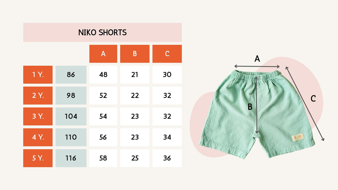 Niko Cotton Shorts Size Chart for kids | Niko bomullshorts storlekstabell fĂśr barn