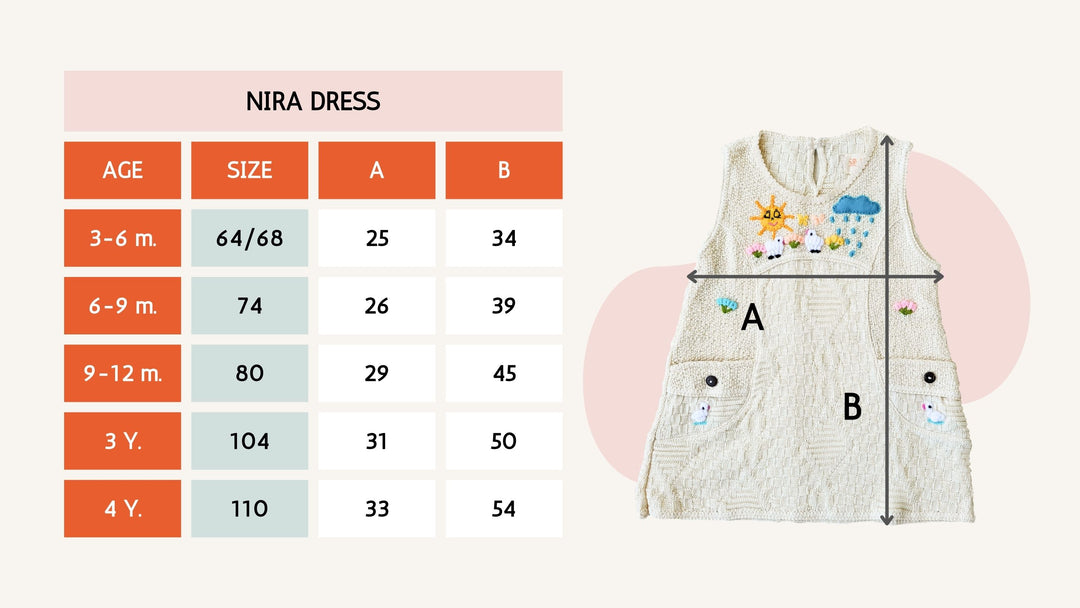 Size chart for Liten Aventuris garments. | Storlekstabell för Liten Aventuris kläder. | Tabla de tallas para las prendas de Liten Aventuris.